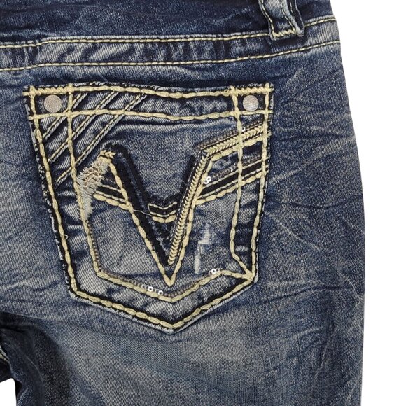 Vigoss Denim Capri Jeans‎ size 4 With Embroidered Pockets & Sequins Details - Picture 5 of 13